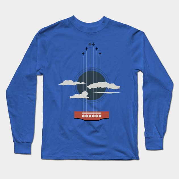 Music Guitar with Planes Aviation Design Long Sleeve T-Shirt by Avion